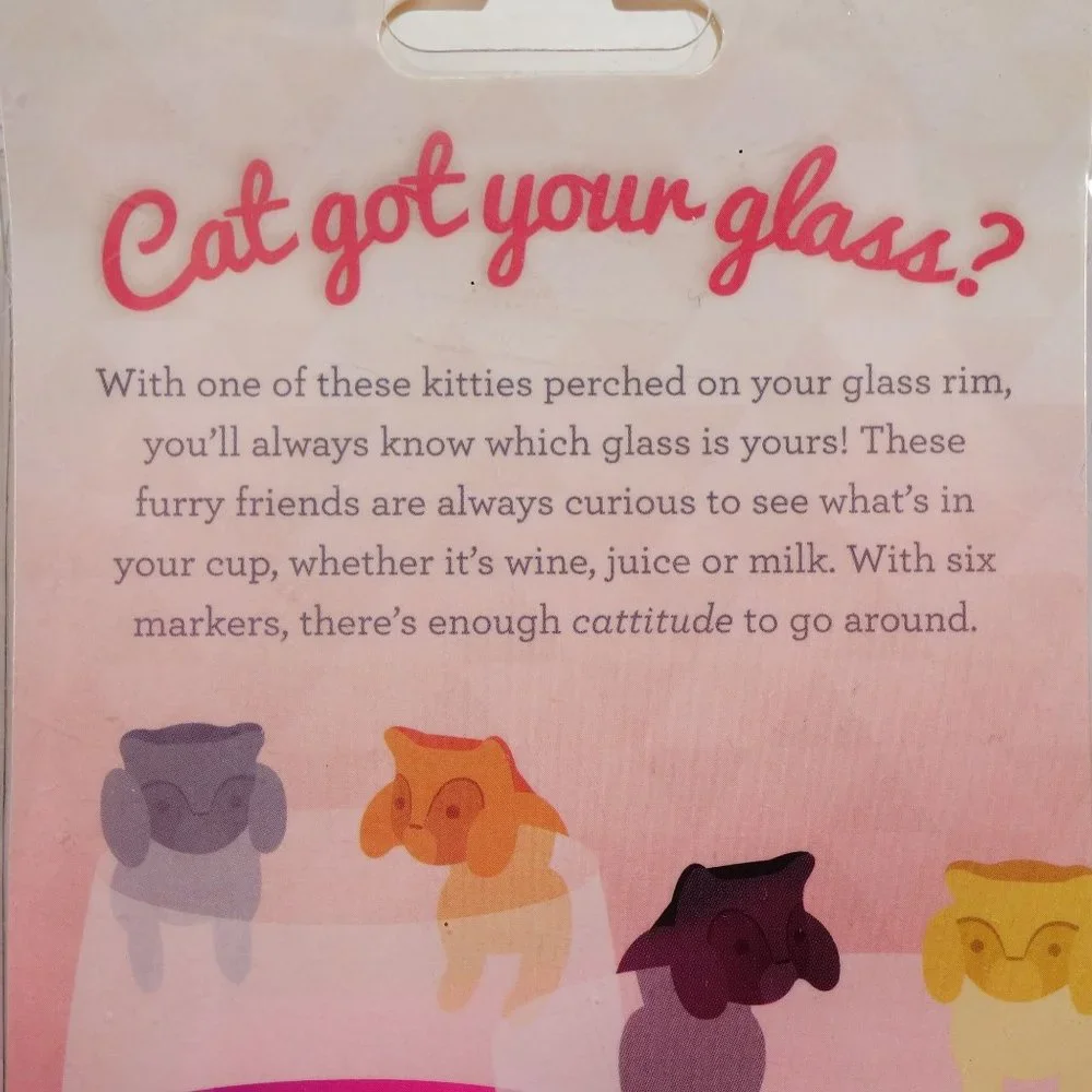 True Zoo Paws Off Set of 6 Kittens Silicone Wine Glass Markers Different‎ Colors